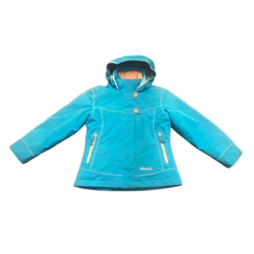Marmot Girls Gravity Jacket Small Blue Hooded Insulated Ski Snow Coat Waterproof